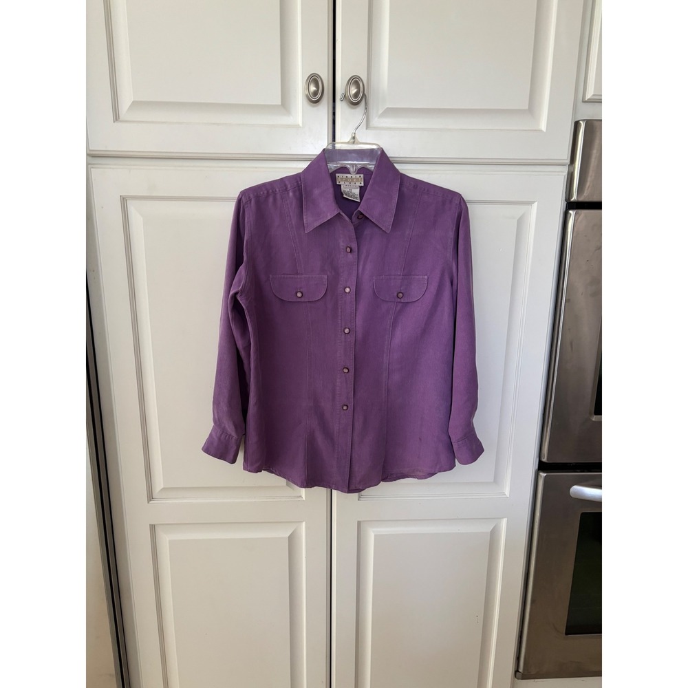 Sigrid Olsen Sport Purple Button Down Shirt Petite XS Corduroy Long Sleeve
